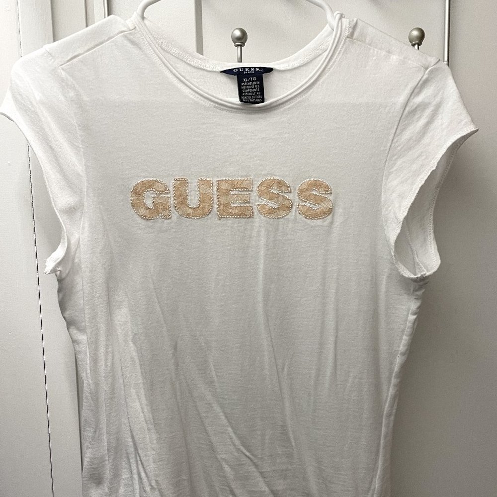 Vintage Guess Embroidered Logo Cap Sleeve Baby Tee
